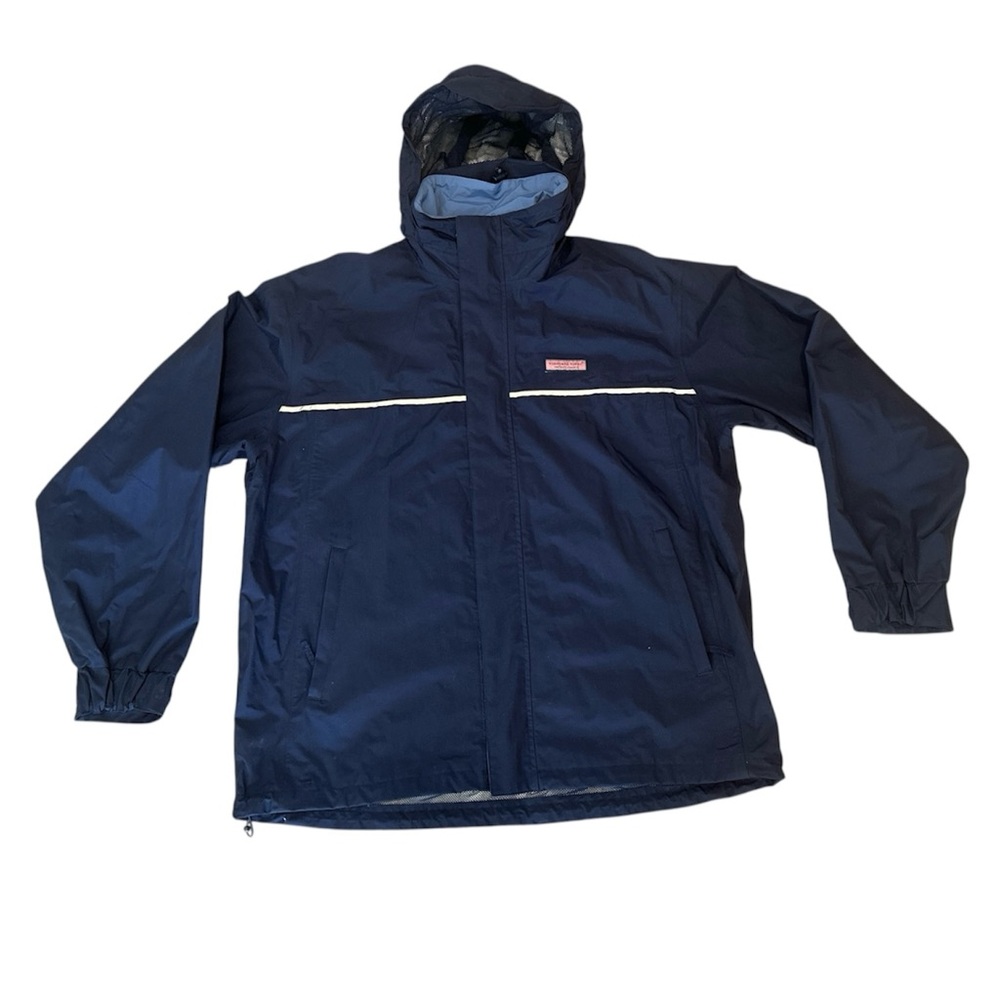 Vineyard Vines Navy Blue Hooded Raincoat with White Trim
